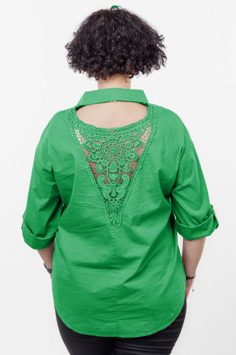 Camasa din poplin de bumbac cu dantela pe spate, verde [3]