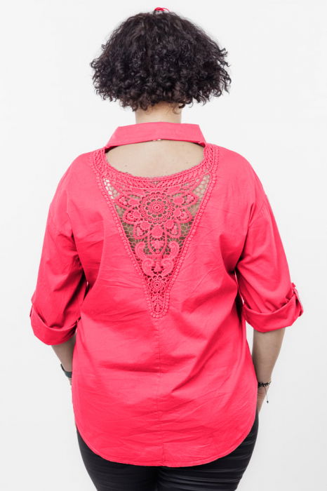 Camasa din poplin de bumbac cu dantela pe spate, fucsia [3]