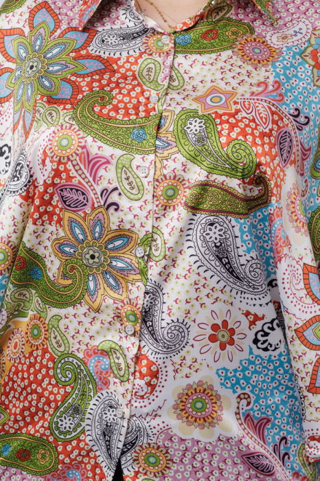 Camasa oversize, cu maneci bufante si imprimeu arabesc cu nuante de bleu si verde [3]