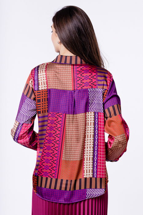 Camasa din satin cu imprimeu geometric predominant mov [3]