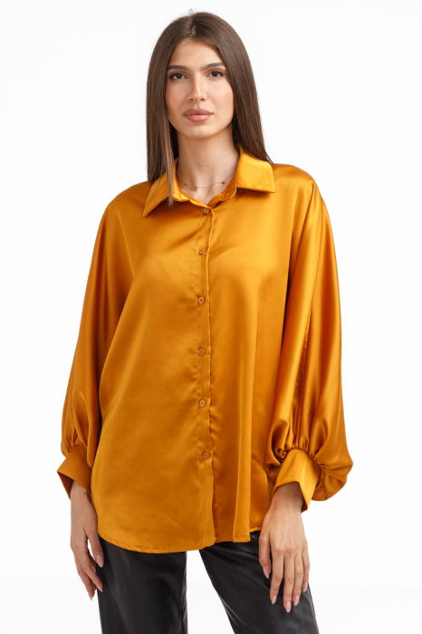 Camasa eleganta din satin, cu maneci bufante, galben mustar [2]