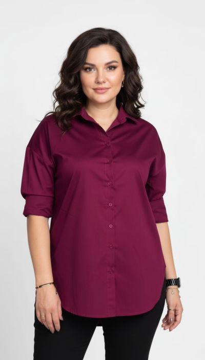 Camasa dreapta din poplin de bumbac, mov zmeura [1]