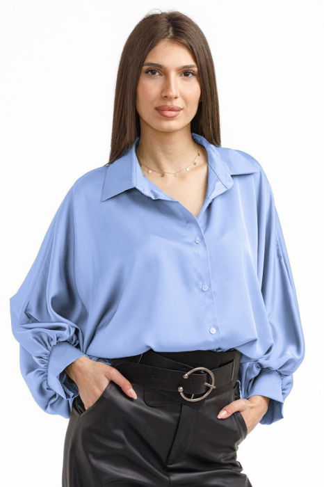 Camasa eleganta din satin, cu maneci bufante, bleu [1]