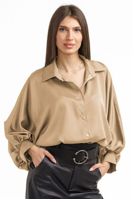 Camasa eleganta din satin, cu maneci bufante, cappucino [1]