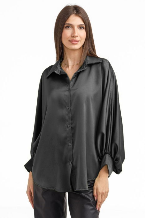 Camasa eleganta din satin, cu maneci bufante, gri [2]