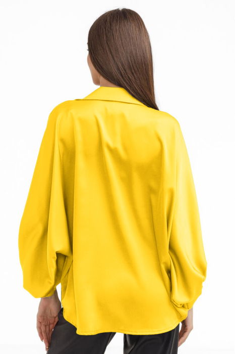 Camasa eleganta din satin, cu maneci bufante, galbena [3]