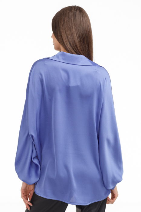 Camasa eleganta din satin, cu maneci bufante, albastra [5]