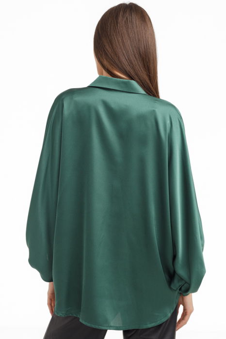 Camasa eleganta din satin, cu maneci bufante, verde forest [4]