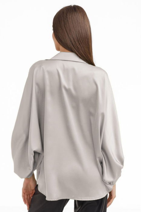 Camasa eleganta din satin, cu maneci bufante, gri deschis [3]