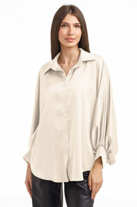 Camasa eleganta din satin, cu maneci bufante, ivoire [2]