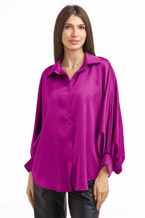 Camasa eleganta din satin, cu maneci bufante, magenta [2]