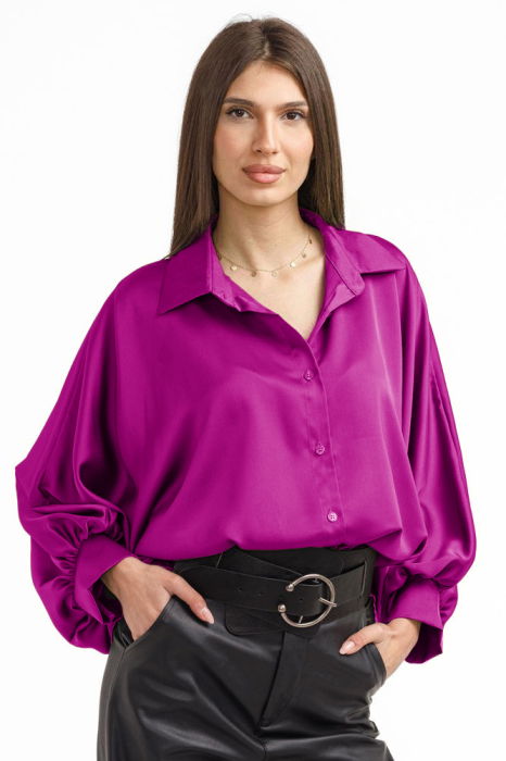 Camasa eleganta din satin, cu maneci bufante, magenta [1]