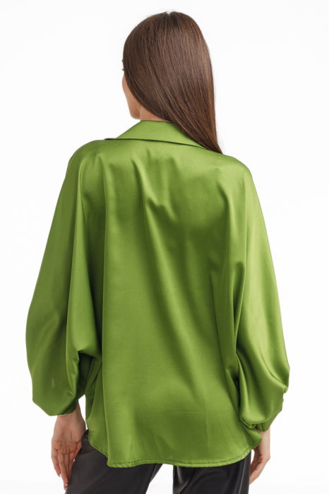Camasa eleganta din satin, cu maneci bufante, verde olive [6]