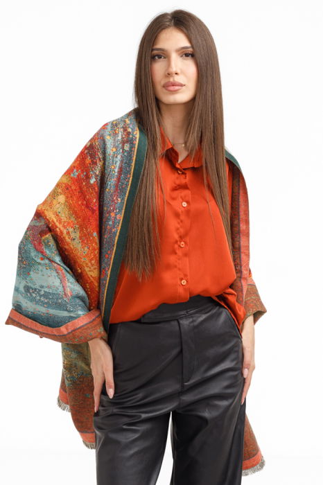 Camasa eleganta din satin, cu maneci bufante, caramizie [4]