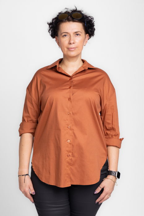 Camasa caramizie, dreapta, din poplin de bumbac [1]