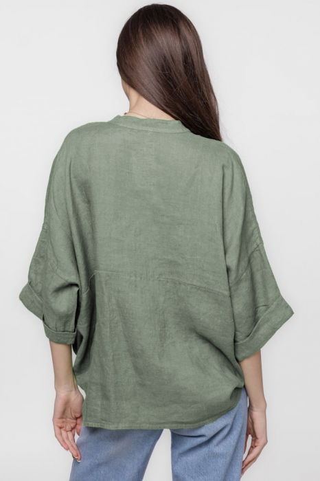 Camasa kaki, din in, cu guler tunica si nod in fata [3]