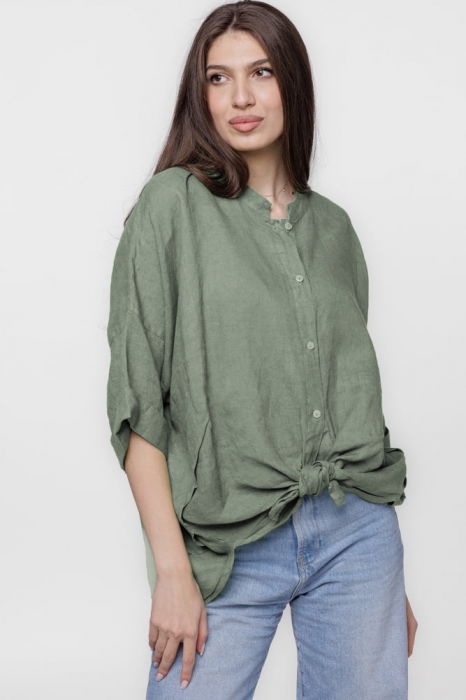 Camasa kaki, din in, cu guler tunica si nod in fata [2]
