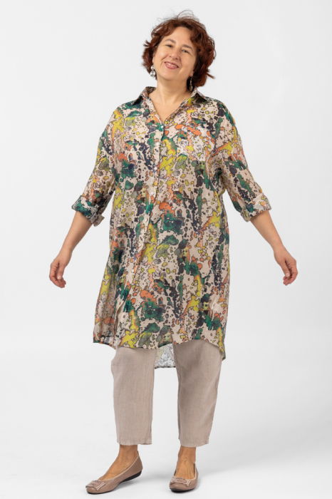 Camasa lunga subtire cu imprimeu pictural aquarela predominant verde [2]