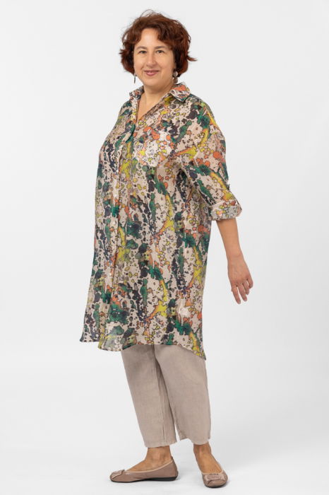 Camasa lunga subtire cu imprimeu pictural aquarela predominant verde [4]