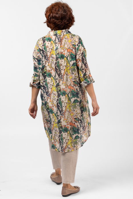 Camasa lunga subtire cu imprimeu pictural aquarela predominant verde [5]