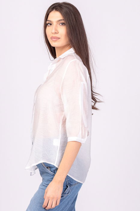 Camasa subtire, alba, cu guler clasic, maneca lunga si buzunar pe piept [3]