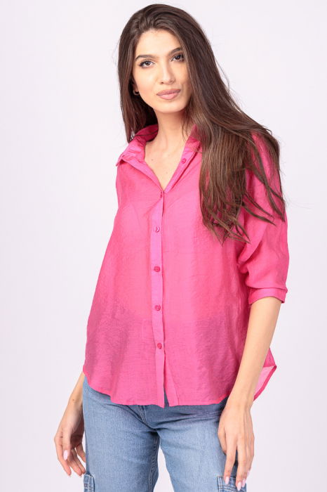 Camasa subtire, fucsia, cu guler clasic si maneca trei sferturi [2]