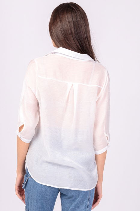 Camasa subtire, alba, cu guler clasic, maneca lunga si buzunar pe piept [3]