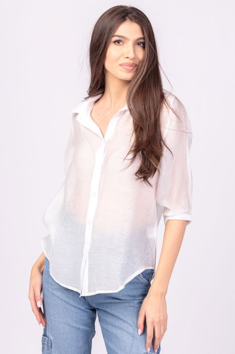 Camasa subtire, alba, cu guler clasic, maneca lunga si buzunar pe piept [2]