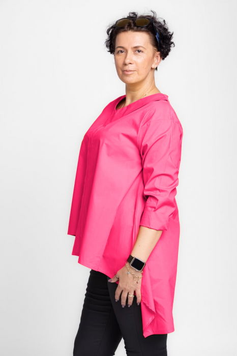Camasa fucsia asimetrica din poplin de bumbac cu decolteu V [2]