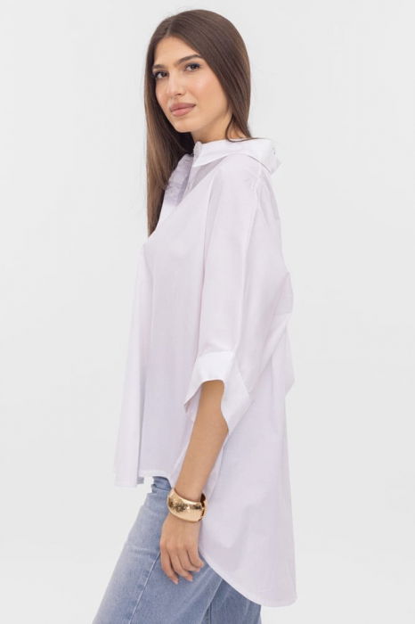Camasa oversize alba din poplin de bumbac, cu maneca lunga [2]