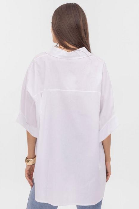 Camasa oversize alba din poplin de bumbac, cu maneca lunga [3]