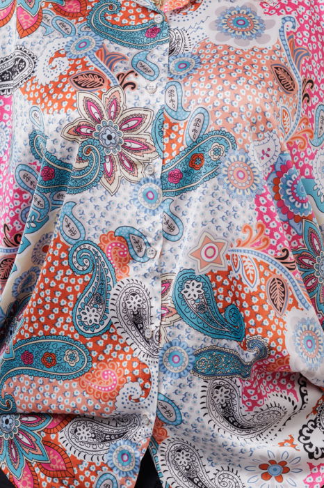 Camasa oversize, cu maneci bufante si imprimeu arabesc cu nuante de bleu si fucsia [9]