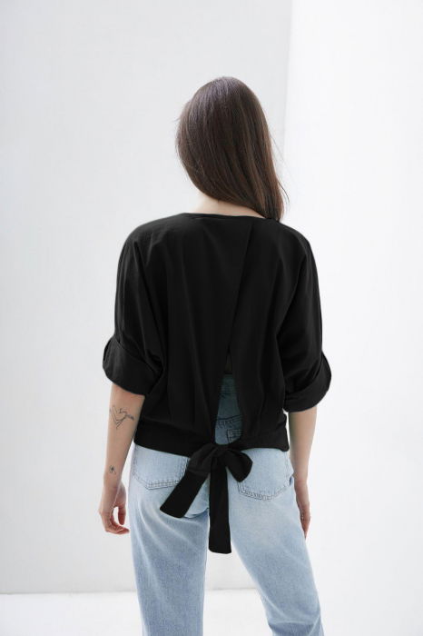 Camasa petrecuta si cu funda la spate din poplin de bumbac, negru [2]