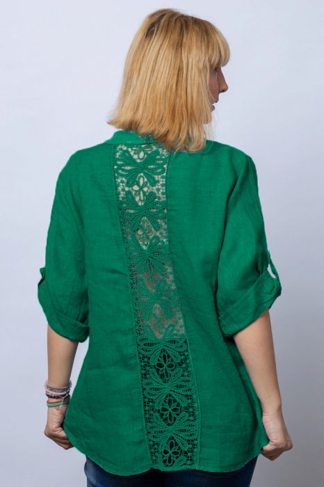 Camasa verde din in cu paiete si dantela pe spate [3]