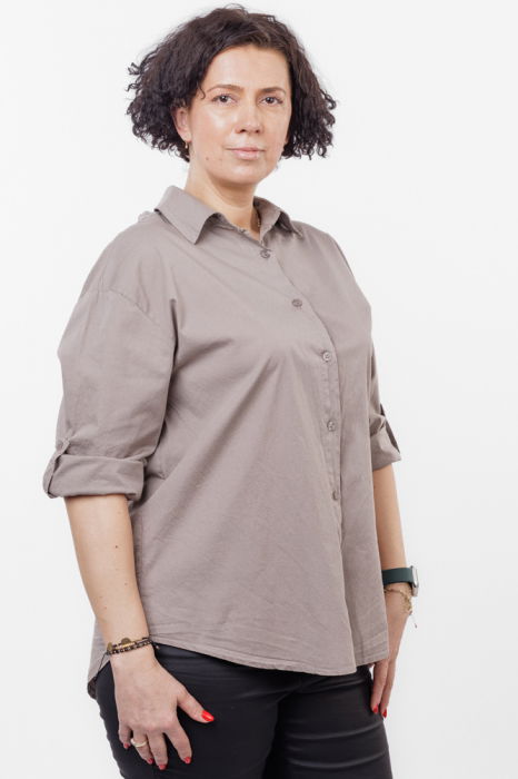 Camasa din poplin de bumbac cu dantela pe spate, bej inchis [3]