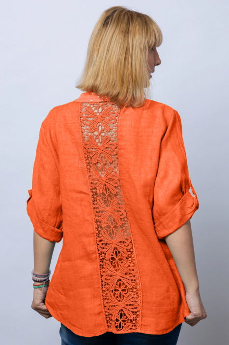 Camasa portocalie din in cu paiete si dantela pe spate [3]
