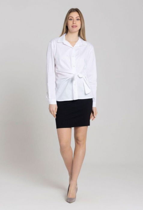 Camasa clasica, din poplin de bumbac, cu nod pe talie, alba [4]