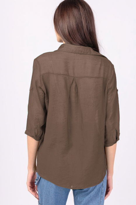 Camasa subtire, maro, cu guler clasic si maneca trei sferturi [3]