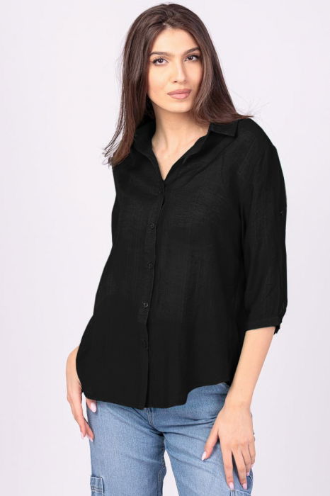 Camasa subtire, maro, cu guler clasic si maneca trei sferturi [4]