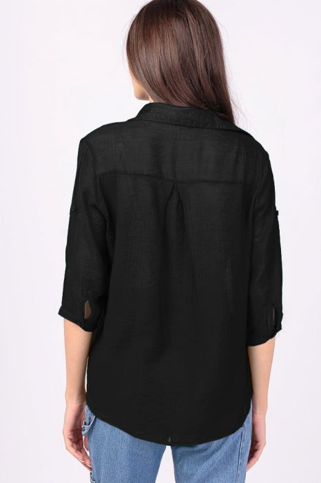 Camasa subtire, maro, cu guler clasic si maneca trei sferturi [6]