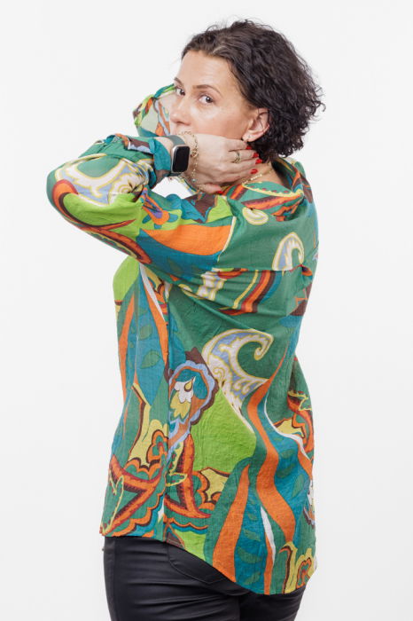 Camasa subtire, cu guler clasic si imprimeu in nuante de verde, abstract [3]