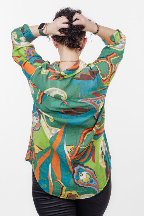 Camasa subtire, cu guler clasic si imprimeu in nuante de verde, abstract [5]