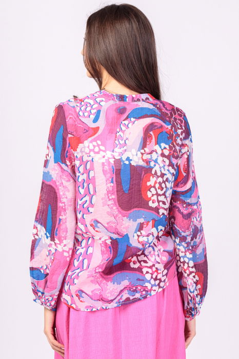 Camasa fucsia subtire, cu guler tunica si maneci bufante [5]