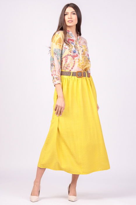 Camasa galbena subtire, cu guler tunica si imprimeu rosu [4]