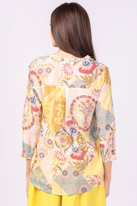 Camasa galbena subtire, cu guler tunica si imprimeu rosu [3]