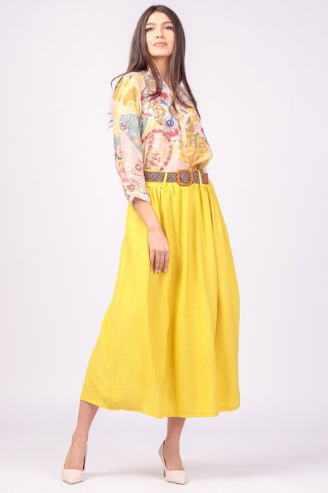 Camasa galbena subtire, cu guler tunica si imprimeu rosu [1]