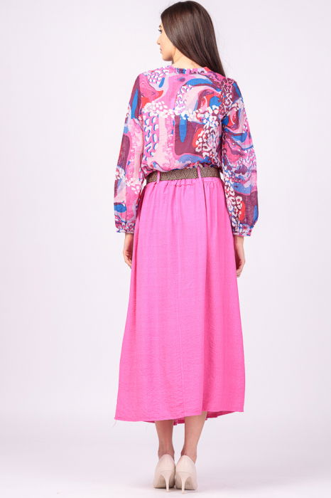 Camasa fucsia subtire, cu guler tunica si maneci bufante [3]