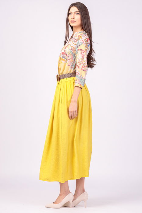 Camasa galbena subtire, cu guler tunica si imprimeu rosu [5]