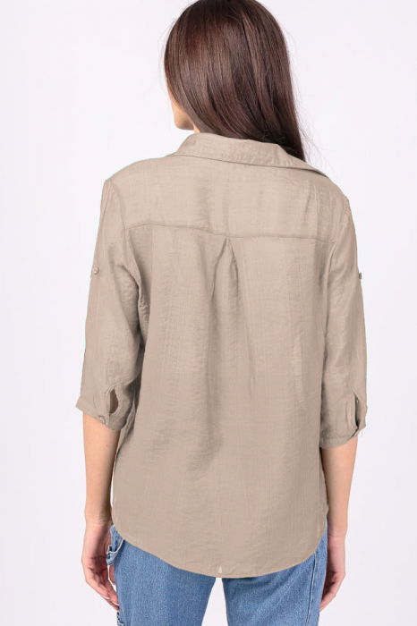 Camasa subtire, bej, cu guler clasic si maneca trei sferturi [3]