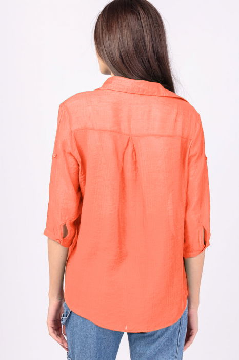 Camasa subtire, portocalie, cu guler clasic, maneca lunga si buzunar pe piept [3]